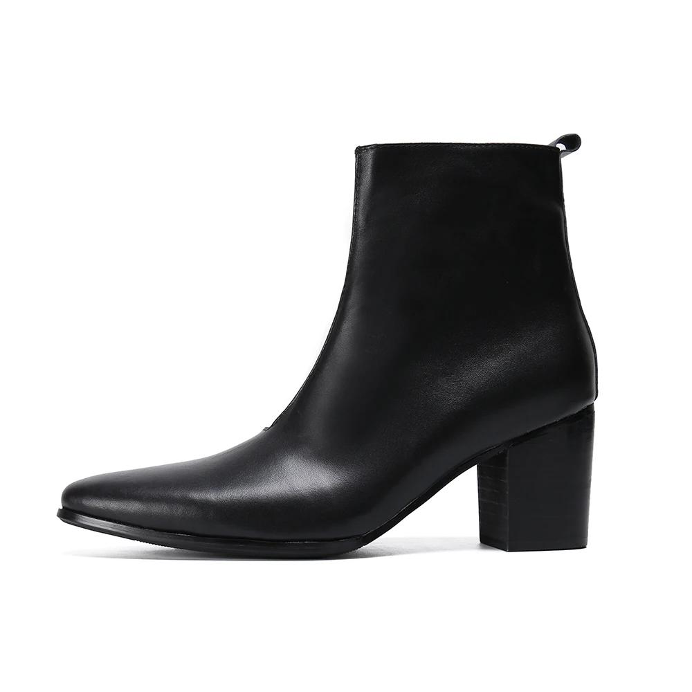 Christia Bella en cuir véritable hommes bottes à talons hauts bout pointu robe de soirée bottes mode