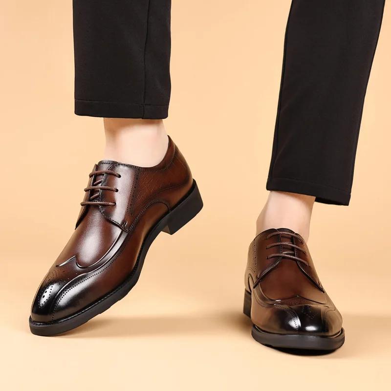 Chaussures provoqué d'affaires en cuir véritable pour hommes, chaussures Derby respirantes à lacets,