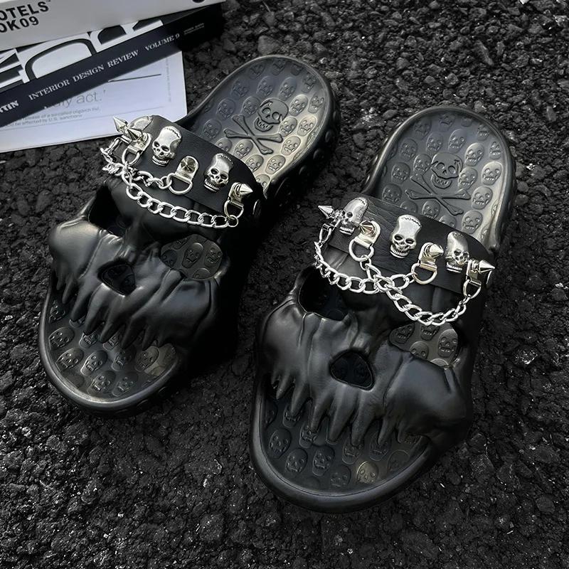 Sandales Antidérapantes à Motif de Crâne pour Homme et Femme, Pantoufles de dehors, Confortables, po