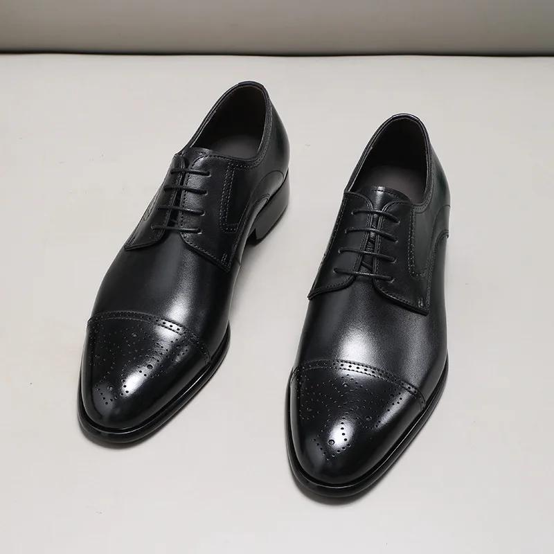 Nouvelles chaussures Derby formelles d'affaires à trois voies avec lacets, pour les déplacements à l