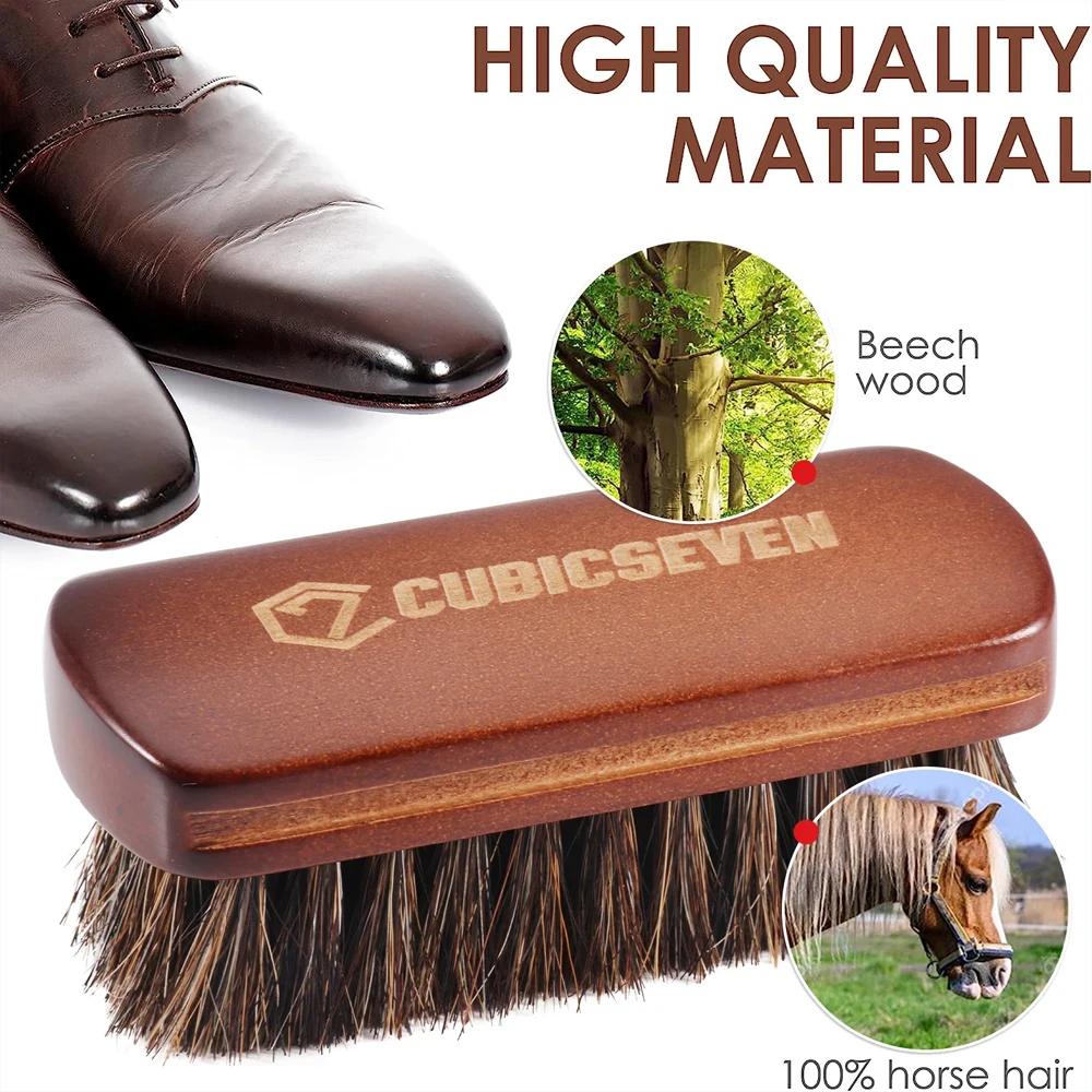 Cubicseven-Brosse à chaussures en crin de cheval, brosse à livres en cuir poli naturel, conception c