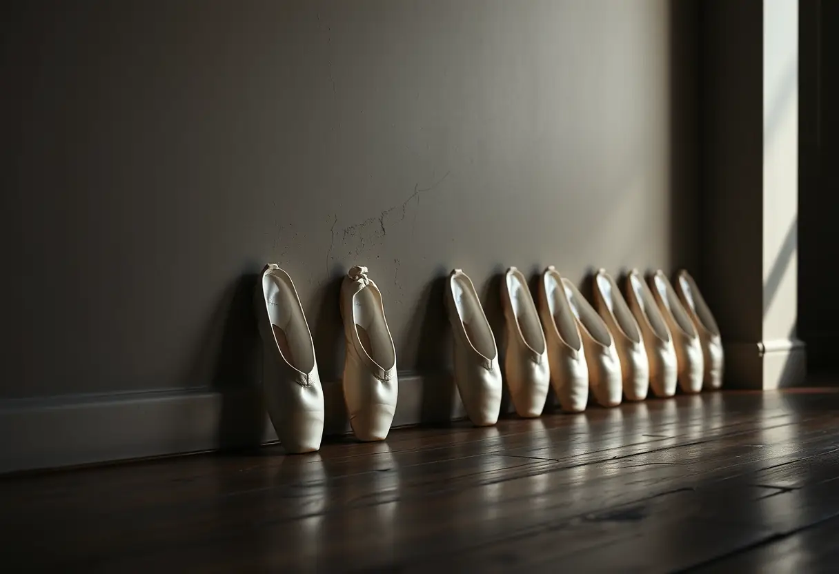 Souliers de danse blancs alignés dans un studio de danse