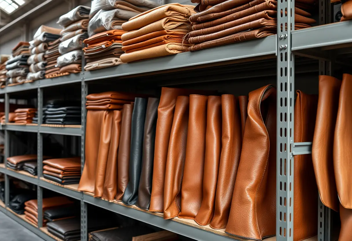 Des étagères présentant différents types de cuir de qualité supérieure