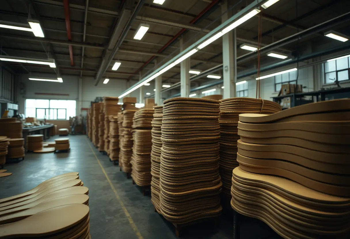 Atelier de fabrication avec des semelles de cuir inachevées