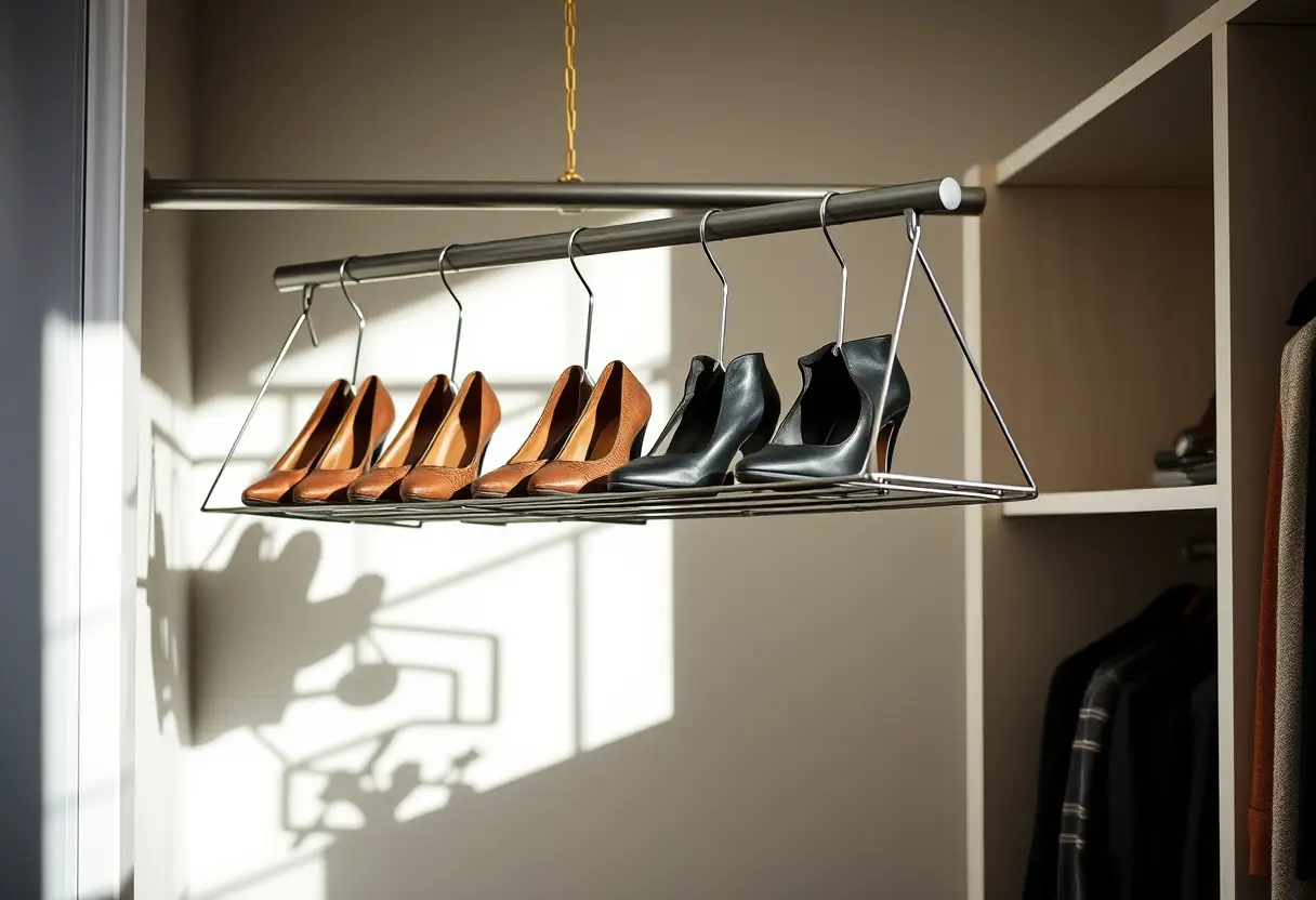 Porte-chaussures suspendus dans un dressing
